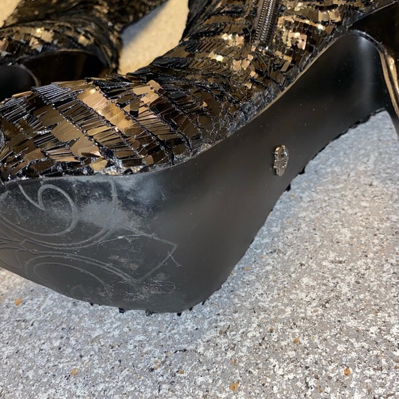 Dereon Wild Beyoncé Black Sequins Thigh High Platform Boots - Picture 5 of 13